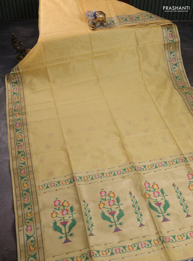 Semi Paithani Saree yellow with zari woven buttas and muniya butta border