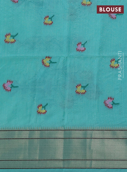 Semi Paithani Saree teal blue with zari woven buttas and muniya butta border