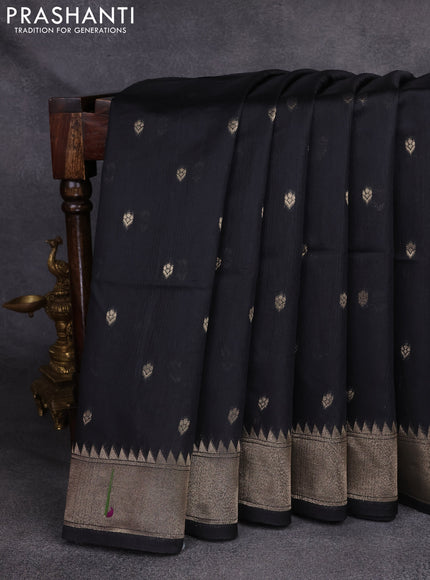 Semi Paithani Saree black with zari woven buttas and parrot thread weaving pallu