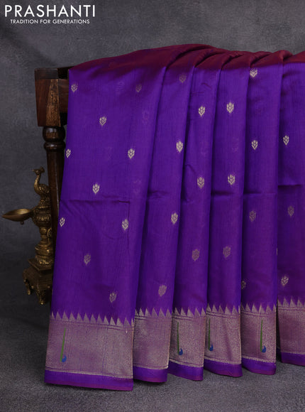 Semi Paithani Saree violet with zari woven buttas and parrot thread weaving pallu