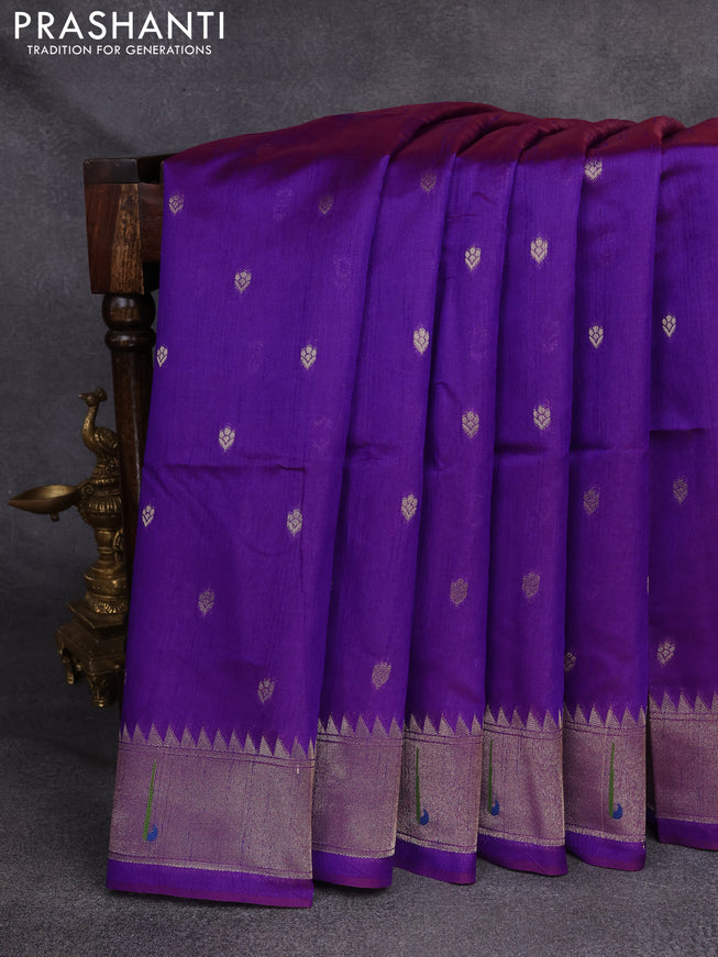 Semi Paithani Saree violet with zari woven buttas and parrot thread weaving pallu