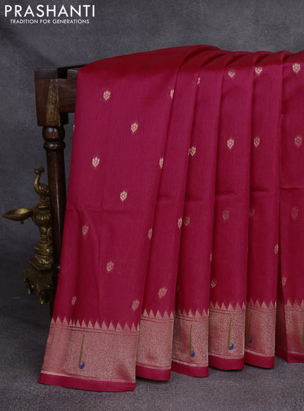 Semi Paithani Saree pink with zari woven buttas and parrot thread weaving pallu