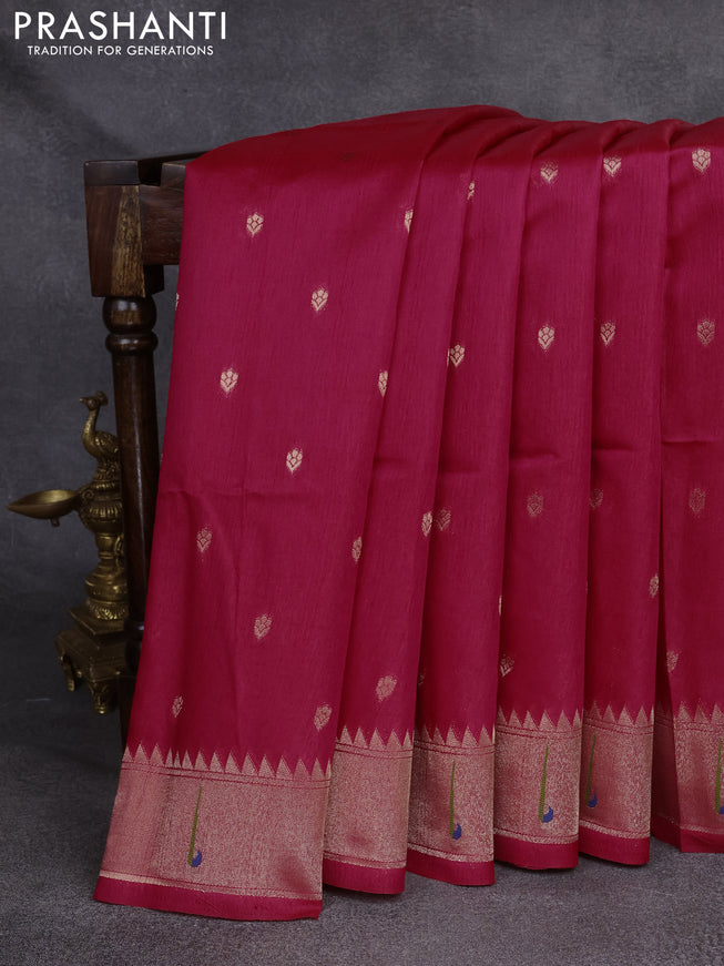 Semi Paithani Saree pink with zari woven buttas and parrot thread weaving pallu