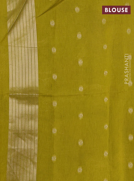 Semi Paithani Saree lime yellow with zari woven buttas and parrot thread weaving pallu