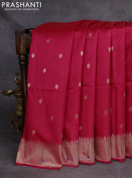 Semi Paithani Saree pink with zari woven buttas and parrot thread weaving pallu