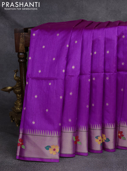 Semi Paithani Saree purple with zari woven buttas and parrot design paithani pallu