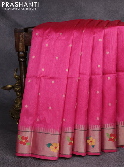 Semi Paithani Saree pink with zari woven buttas and parrot design paithani pallu