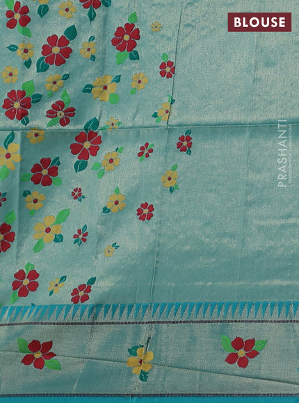 Semi Paithani Saree teal blue with zari woven buttas and parrot design paithani pallu