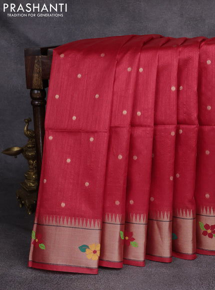 Semi Paithani Saree red with zari woven buttas and parrot design paithani pallu