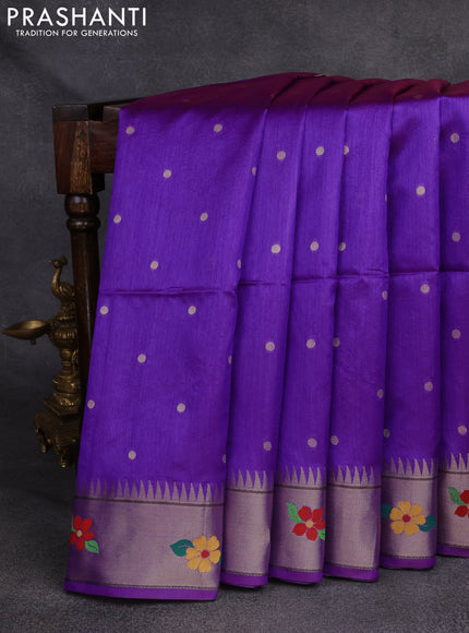 Semi Paithani Saree violet with zari woven buttas and parrot design paithani pallu