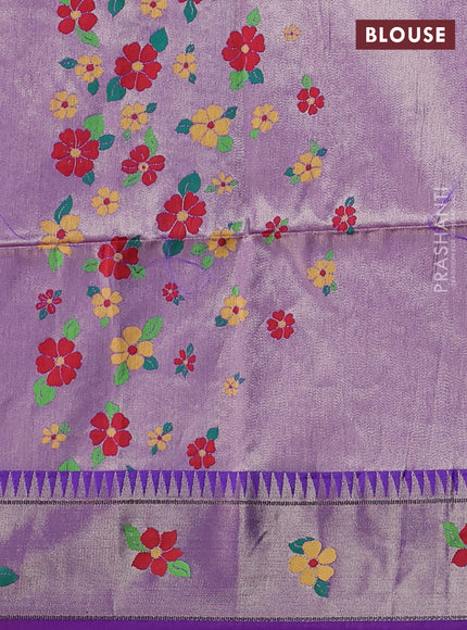 Semi Paithani Saree violet with zari woven buttas and parrot design paithani pallu