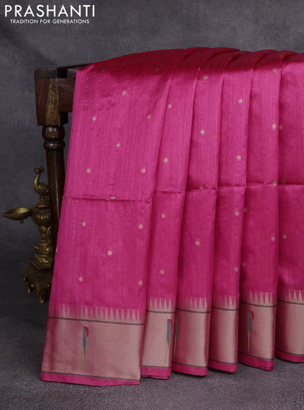 Semi Paithani Saree pink with zari woven buttas and peacock design paithani pallu