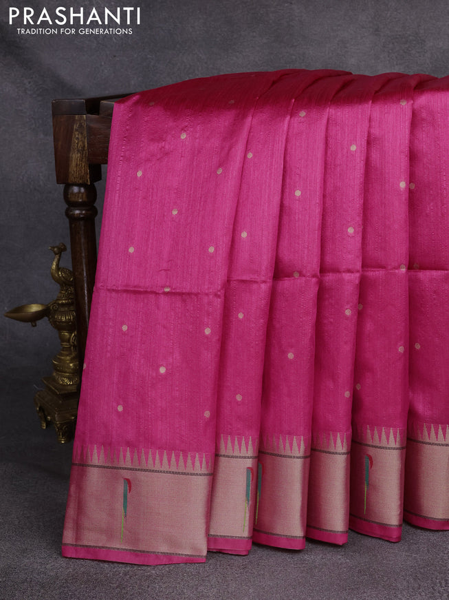 Semi Paithani Saree pink with zari woven buttas and peacock design paithani pallu