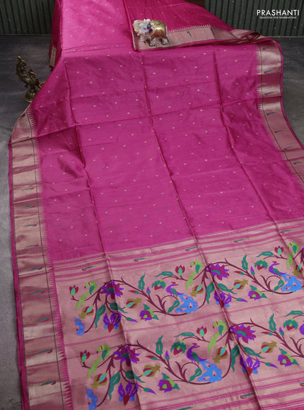 Semi Paithani Saree pink with zari woven buttas and peacock design paithani pallu