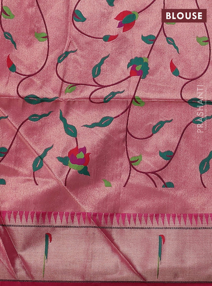 Semi Paithani Saree pink with zari woven buttas and peacock design paithani pallu