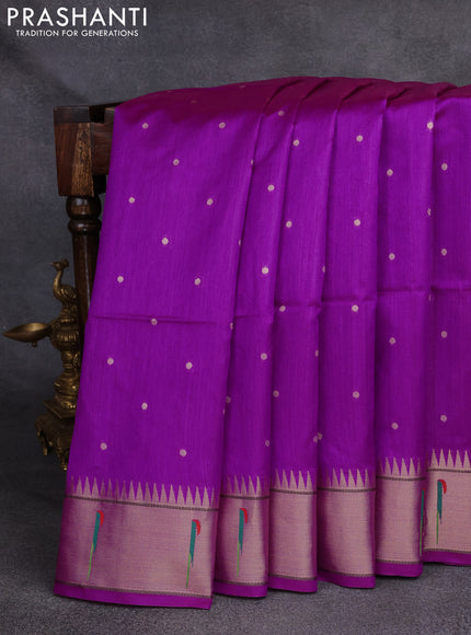 Semi Paithani Saree purple with zari woven buttas and peacock design paithani pallu