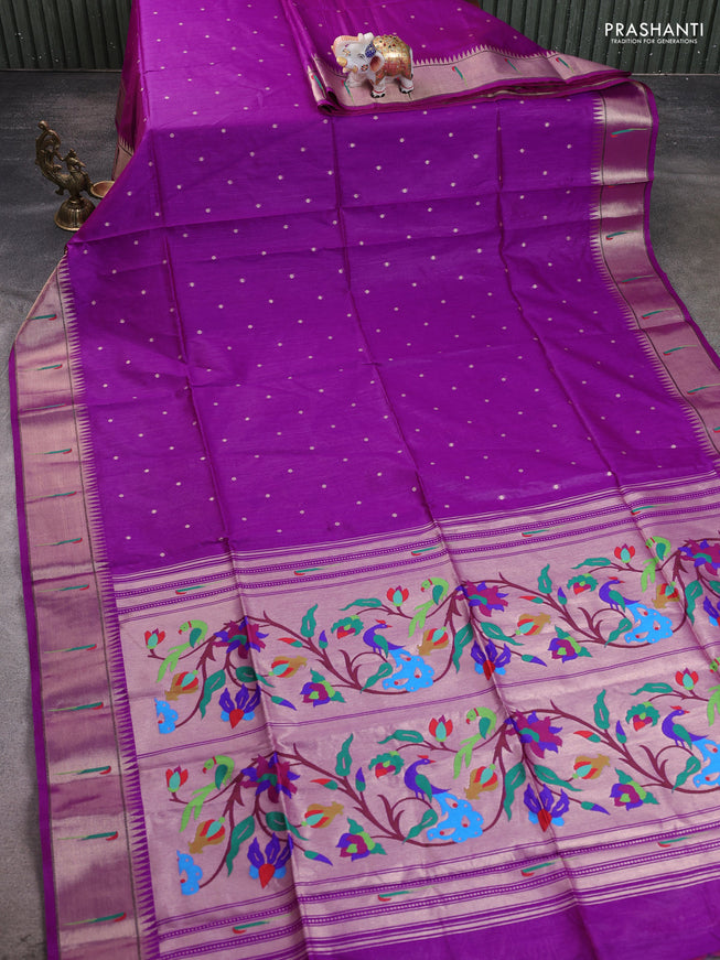 Semi Paithani Saree purple with zari woven buttas and peacock design paithani pallu