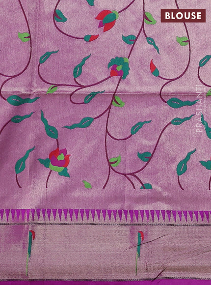 Semi Paithani Saree purple with zari woven buttas and peacock design paithani pallu