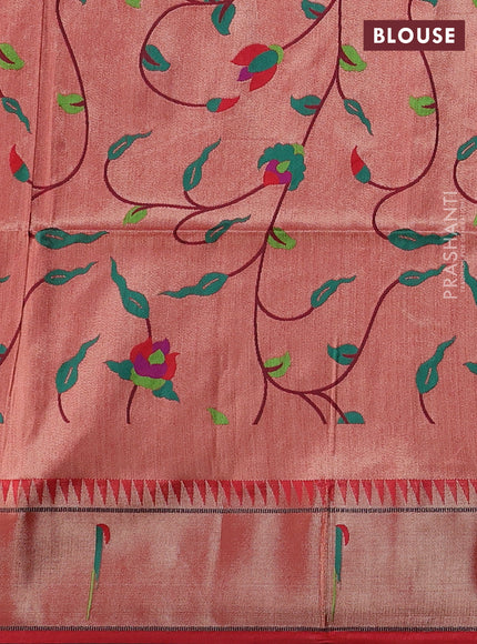 Semi Paithani Saree red with zari woven buttas and peacock design paithani pallu