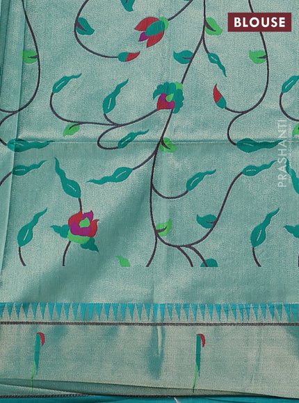 Semi Paithani Saree teal green with zari woven buttas and peacock design paithani pallu