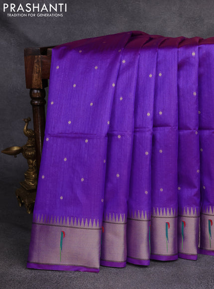 Semi Paithani Saree violet with zari woven buttas and peacock design paithani pallu