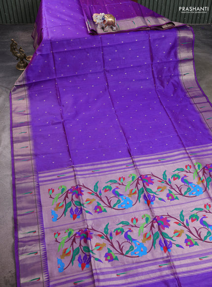 Semi Paithani Saree violet with zari woven buttas and peacock design paithani pallu