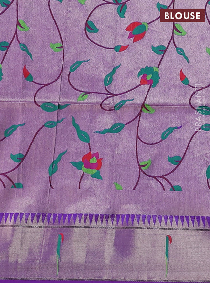 Semi Paithani Saree violet with zari woven buttas and peacock design paithani pallu