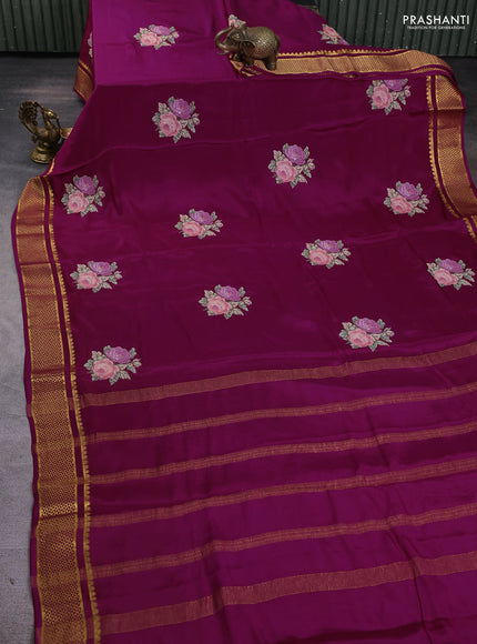 Pure mysore silk saree purple with embroided buttas and zari woven border