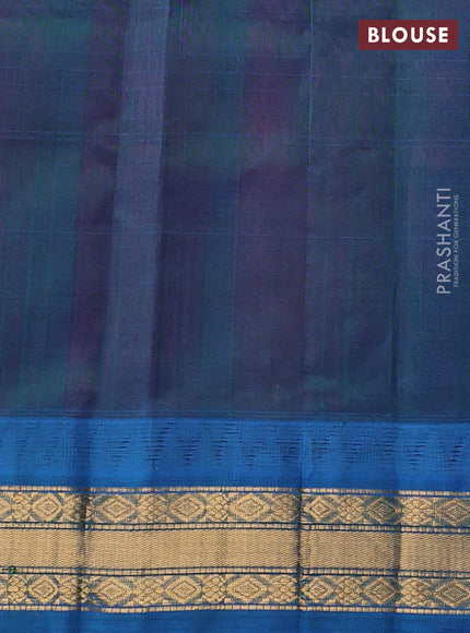 Silk cotton saree pink and cs blue with zari woven buttas and temple design zari woven border