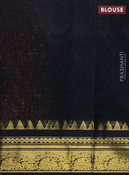 Silk cotton saree orange and black with allover zari checked pattern & buttas and zari woven korvai border