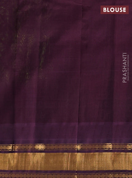 Silk cotton saree light green and deep wine with allover zari checked pattern and temple design zari woven border