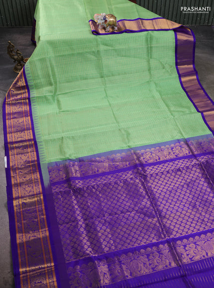 Kuppadam silk cotton saree teal green and blue with allover zari checks & lakshadeepam weaves and zari woven korvai border