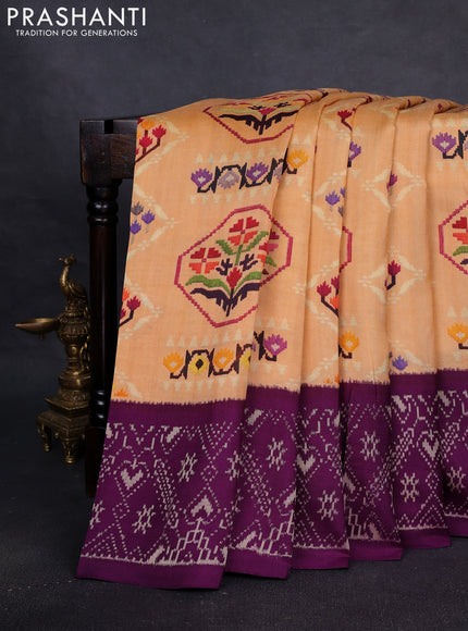 Pochampally silk saree sandal and violet with allover digital prints and printed border