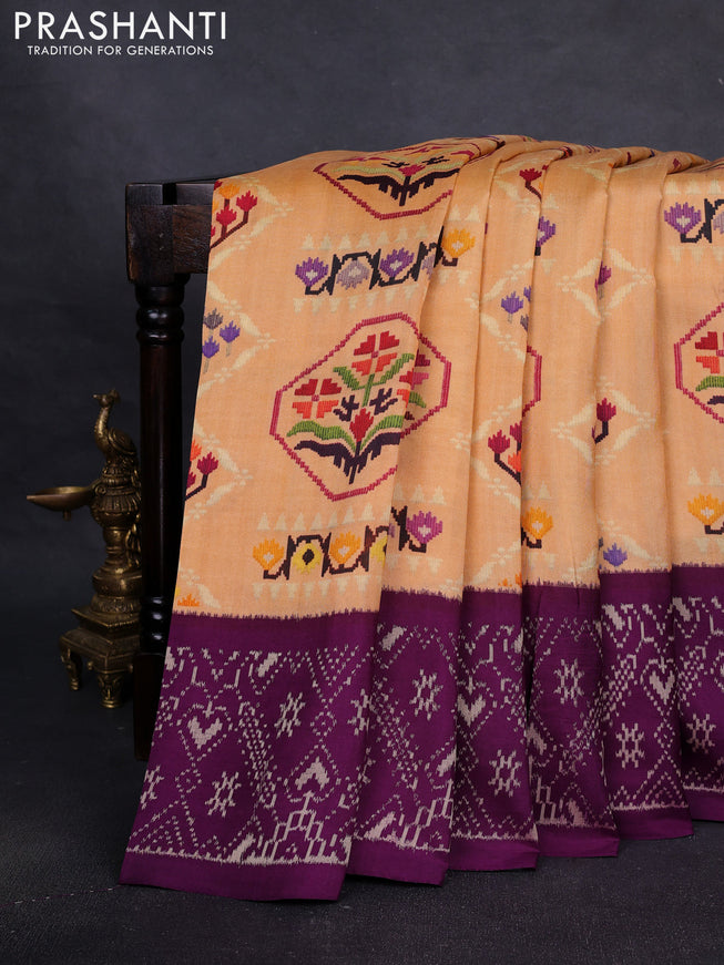 Pochampally silk saree sandal and violet with allover digital prints and printed border
