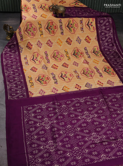 Pochampally silk saree sandal and violet with allover digital prints and printed border