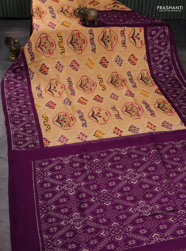 Pochampally silk saree sandal and violet with allover digital prints and printed border