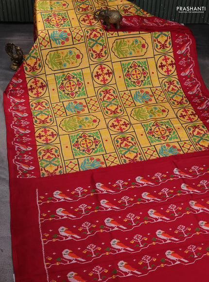 Pochampally silk saree yellow and red with allover digital prints and printed border
