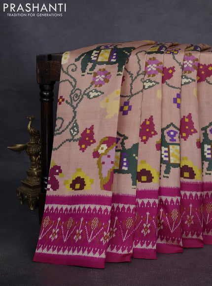 Pochampally silk saree peach shade and pink with allover digital prints and printed border
