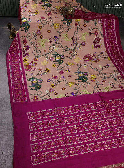 Pochampally silk saree peach shade and pink with allover digital prints and printed border