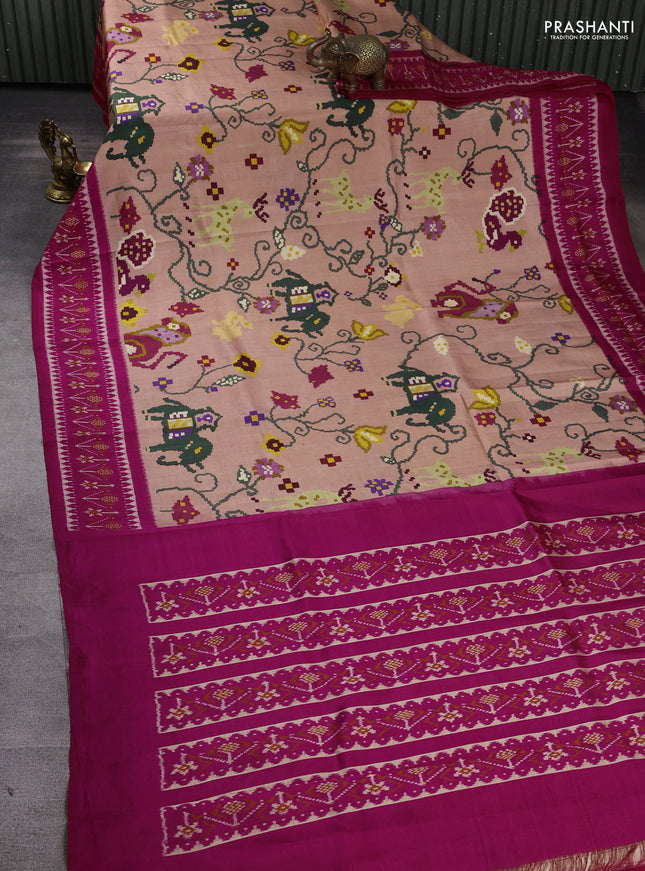 Pochampally silk saree peach shade and pink with allover digital prints and printed border