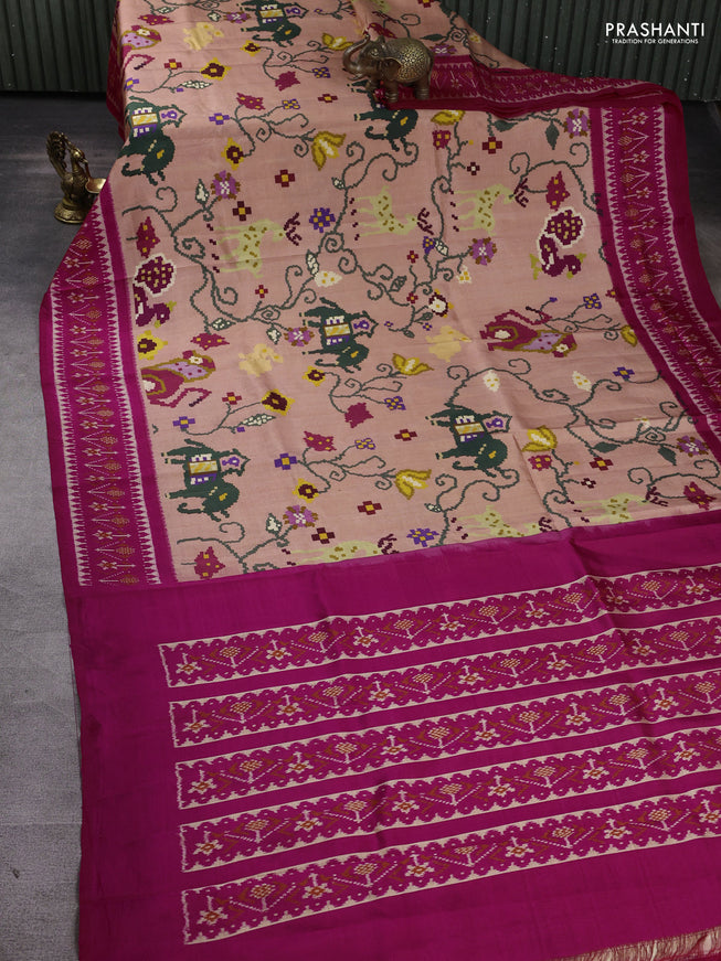 Pochampally silk saree peach shade and pink with allover digital prints and printed border