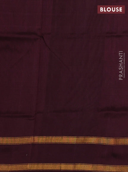 Pure uppada silk saree brown and deep maroon with silver & gold zari woven buttas and zari woven border
