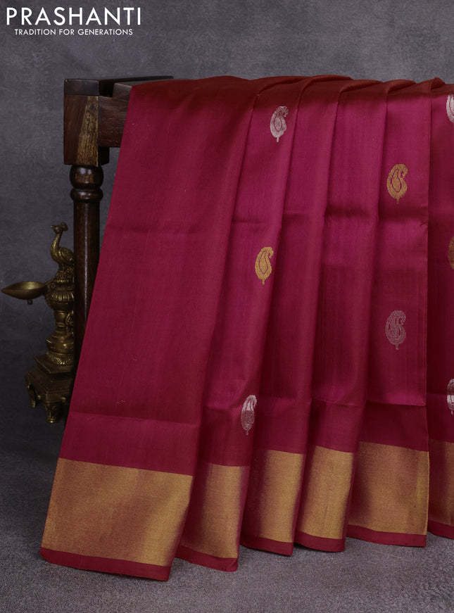 Pure uppada silk saree pink with silver & gold zari woven buttas and zari woven border