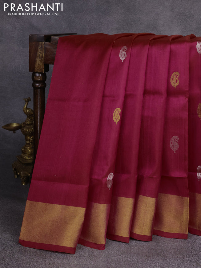 Pure uppada silk saree pink with silver & gold zari woven buttas and zari woven border