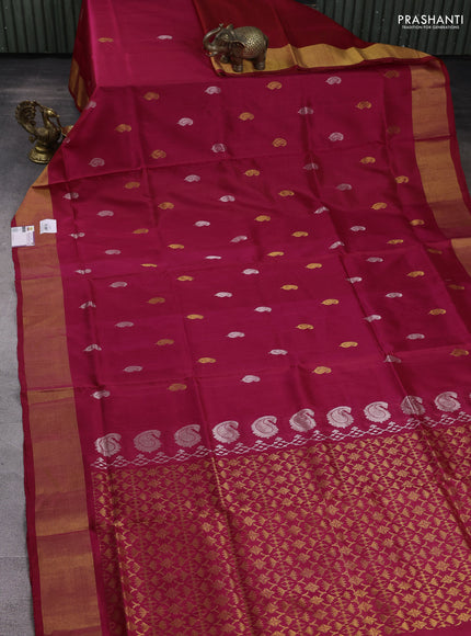 Pure uppada silk saree pink with silver & gold zari woven buttas and zari woven border