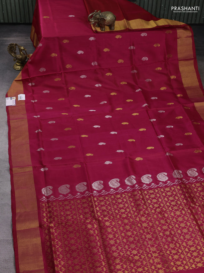 Pure uppada silk saree pink with silver & gold zari woven buttas and zari woven border