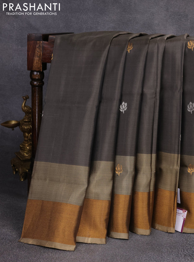 Pure uppada silk saree grey with silver & gold zari woven buttas and zari woven border