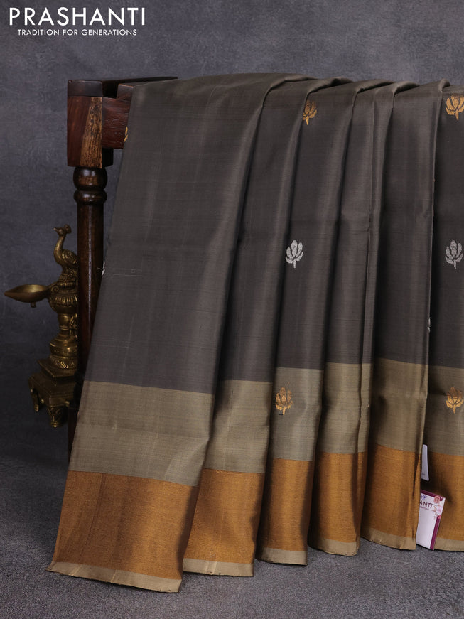 Pure uppada silk saree grey with silver & gold zari woven buttas and zari woven border