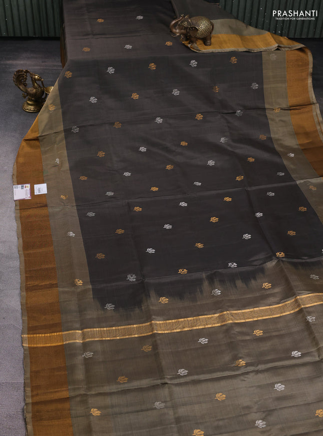 Pure uppada silk saree grey with silver & gold zari woven buttas and zari woven border