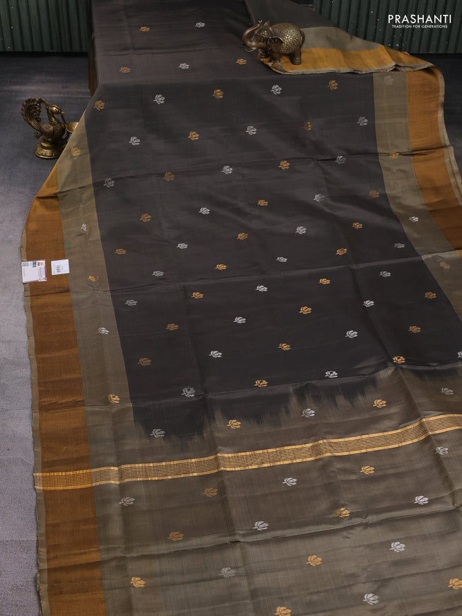 Pure uppada silk saree grey with silver & gold zari woven buttas and zari woven border